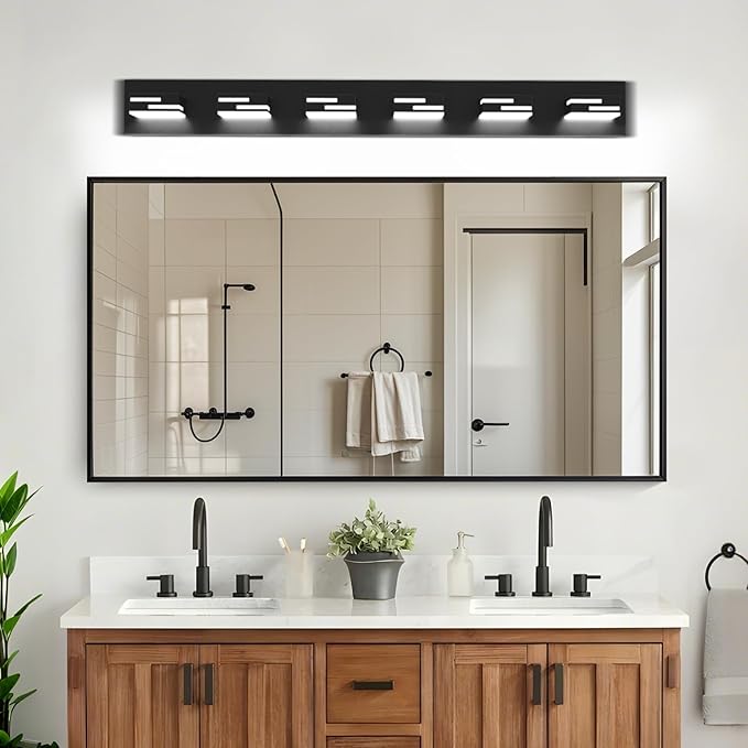 LED Modern Bathroom Vanity Light Fixtures 6-Light 5CCT Dimmable Matte Black Vanity Lights for Bathroom Lighting Fixtures Over Mirror, with 350° Rotatable Acrylic Heads, 40-inch