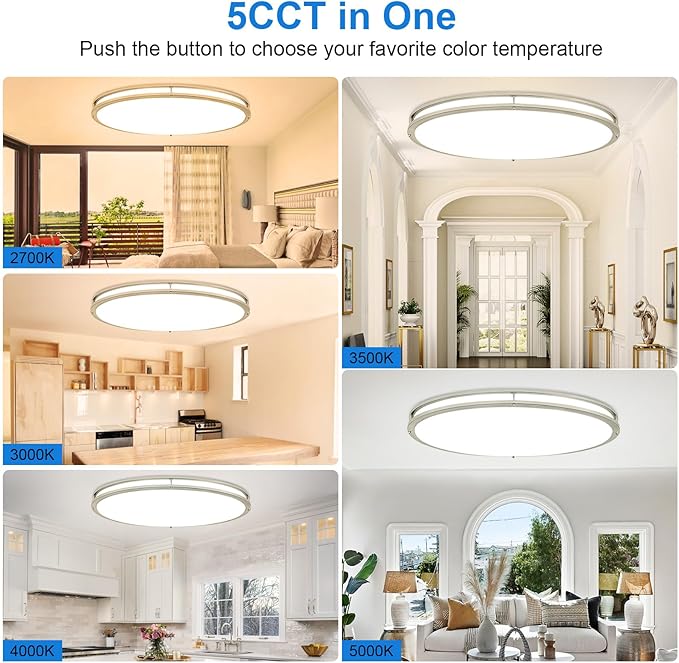 DLLT Flush Mount LED Ceiling Light: 32 Inch 5CCT (3000K-6000K) & Dimmable Ceiling Light Fixtures for Bedroom Hallway - 45W Modern Brushed Nickel Super Bright Kitchen Lighting Fixtures Ceiling