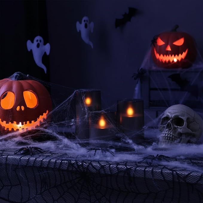 Homemory Flameless Candles Set of 3, Grey Acrylic LED Candles Upgraded Realistic Battery Operated Flames with Remote & Timer, Waterproof for Indoor,Outdoor Decor, Halloween & Christmas Lanterns