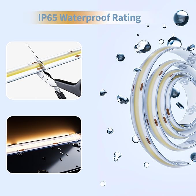 PAUTIX COB LED Strip Light IP65 Waterproof Warm White 3000K,UL-Listed 20ft/6.1m CRI 90+ Super Bright 24V LED Tape Light for Cabinet/Home/Office DIY Lighting Projects(Adapter & Dimmer Not Included)