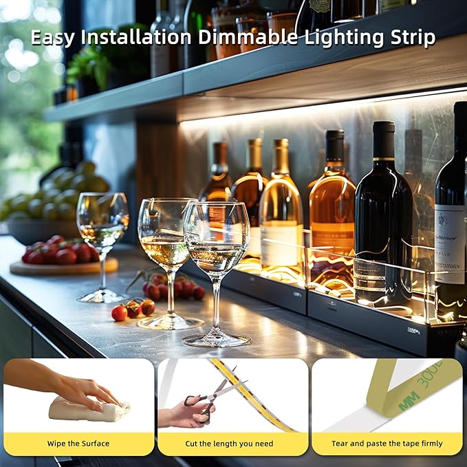 Led Strip Lights 5V USB 6.56ft/2m 640 LEDs Touch stepless Dimmable USB COB LED Strip Light 6500K White 10W Flexible 5v led for Bedroom Kitchen,Room Decor,3D Printing Lighting (3Pack)