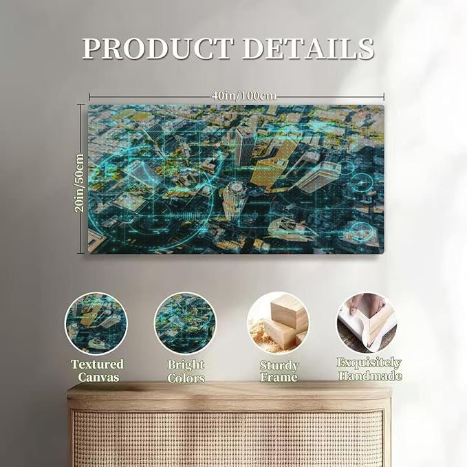 Wibinuki Wall Art Wall Decor Wall Paintings Aerial view of a Downtown LA for Living Room Bedroom Bathroom Home Decor Can Be Hung Directly 20"x 40"