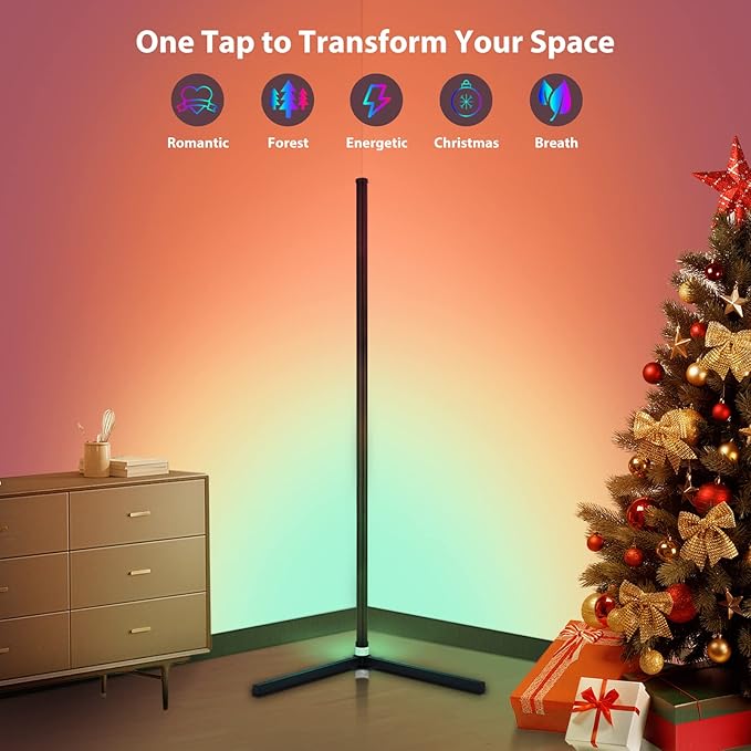 2PCS RGB Corner Floor Lamp, 64.5" RGB Color Changing Mood Light Bluetooth APP and Remote Control Music Sync LED 398 Dimmable Modes Modern Floor Lamp for Living Room, Light Timing