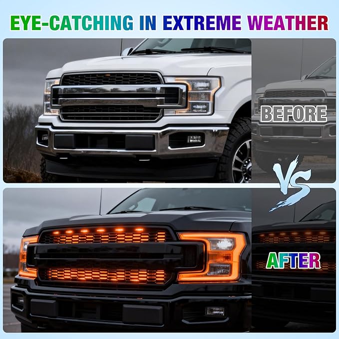 Nilight 4Pcs 12inch LED Grille Lights 72 LEDs RGB Multi Color Exterior Lighting Kit DIY Sound Active Function Music Mode with APP Control and Remote for Cars Van SUV Truck
