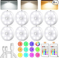 Puck Lights with Remote, Rechargeable Under Cabinet Lighting, 3 Color Temps, 12 RGB Color LED Motion Sensor Lights Wireless, Dimmable Tap Lights for Closet, Kitchen, Shelf, Stair, 8 Pack