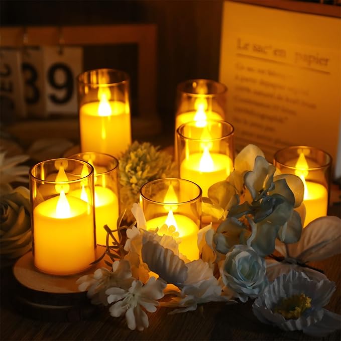 Topstone 6 pcs Flameless LED Tea Light Candles with Remote Control,Realistic Flickering, 400+ Hours Battery Life, CR2450 Battery Included, Dimmable, Timer Function,for Home Decor, Wedding, Party