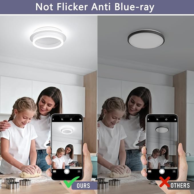 CANEOE Round Modern Led Ceiling Light Fixture, 24W LED Flush Mount Ceiling Lamp, Black Small Hallway Ceiling Light for Dining Room Bedroom Kitchen Bathroom Entryway Lighting Fixtures (White)