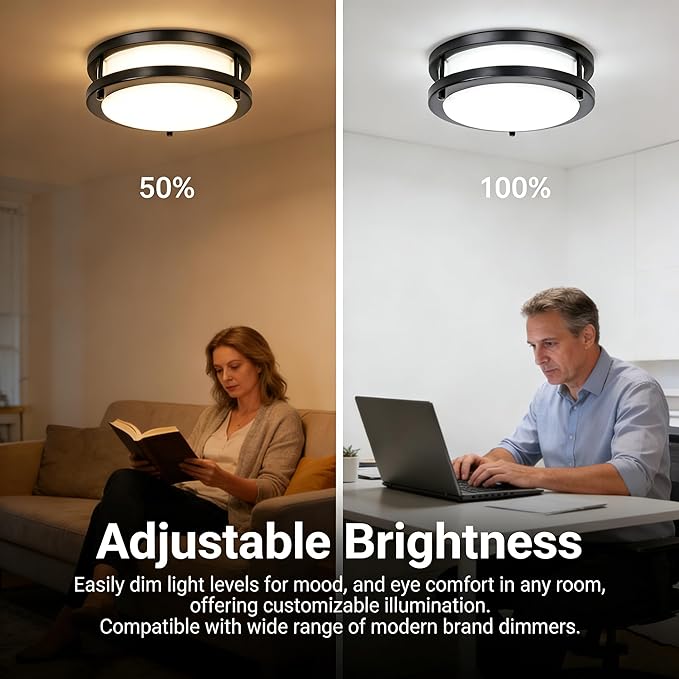 Drosbey 42W LED Flush Mount Ceiling Light Fixture, Ceiling Lights for Kitchen, Bedroom, Bathroom, Garage, Dimmable, Super Bright 4200 Lumens, 3000K/4000K/5000K Adjustable (Black), UL Listed