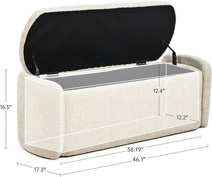 VKNOW 46" Oval Storage Ottoman Bench, Upholstered End of Bed Bench Ottomans Bench Foot Rest, Sherpa Storage Bench for Bedroom, Living Room and Hallway, Light Brown