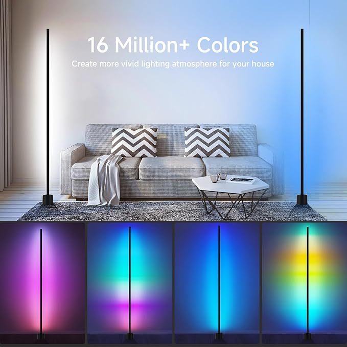 RGB LED Corner Lamp with Music Sync - 16 Million Colors Ambience Light, Smart App & Remote Control, Perfect Corner Floor Lamp for Bedroom Living Room Gaming Room