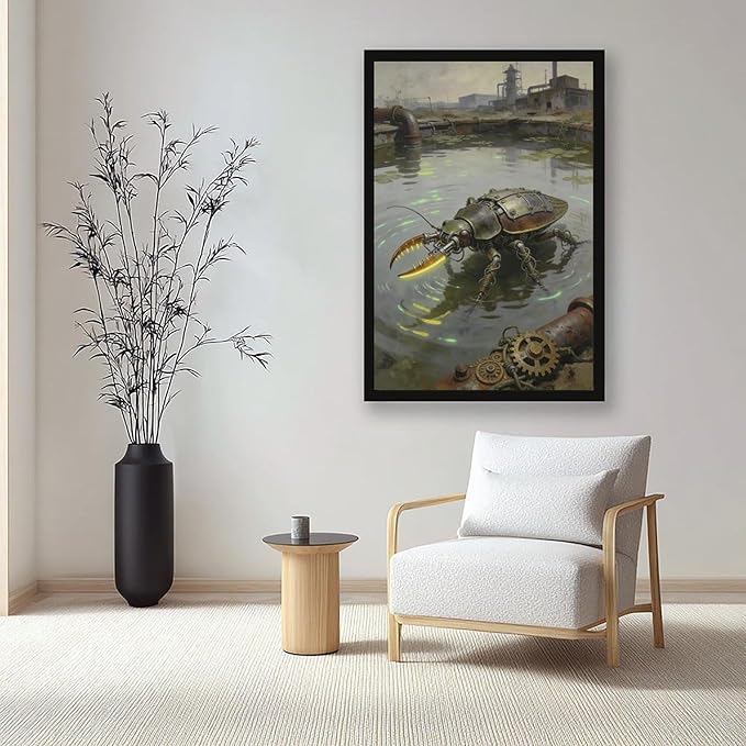 Framed Industrial Fantasy Wall Art for Living Room TV Wall Post Apocalyptic Style Home Decor 08x12in