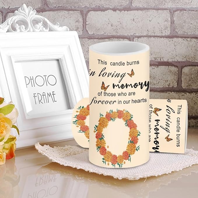 Personalized LED Memorial Candle for Loss of Loved One 2 Pack 6 x 3 inch Flameless Candles Orange Battery Operated Candles with Multicolor Timer Remote Control Flameless LED Fake Candles