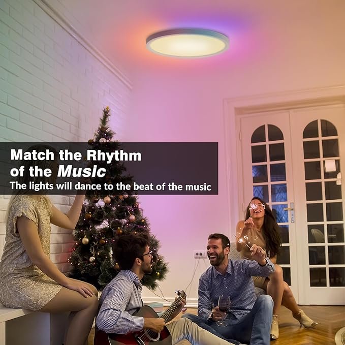 Smart RGB LED Ceiling Light with Remote, 12" WiFi Flush Mount Ceiling Light Works with Alexa & Google Home, 24W=2400LM Dimmable, DIY Colors & 2700K-6500K, for Bedroom Living Room, 1 Pack