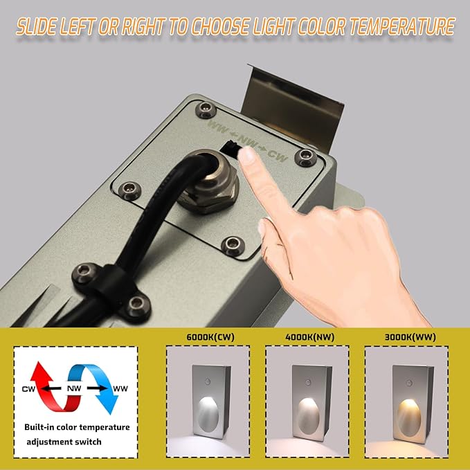 Inductive Step Lights, With Adjustable Color Temperature (2700k/4000k/6000k), 3w, Recessed Installation/Suitable For Stairs, Corridors, Aisles, Bedrooms, Glare-Free, Aluminum Casing (Matte Silver)
