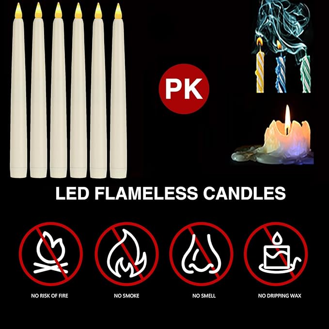 Flameless Taper Candles with Remote Control and Timer, Battery Operated LED Candlesticks with Flickering 3D Flame, 9.6 Inches Plastic Fake Candles for Christmas, Wedding and Home Decor (Ivory, 9)