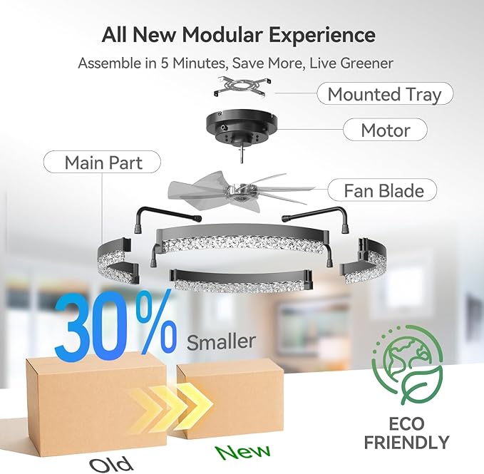 addlon Ceiling Fans with Lights and Remote, 24'' Low Profile Ceiling Fans, 3000-6000K Dimmable Modern Flush Mount LED Fan Light, Fandelier Ceiling Fan for Bedroom, Kitchen, Living Room, Black