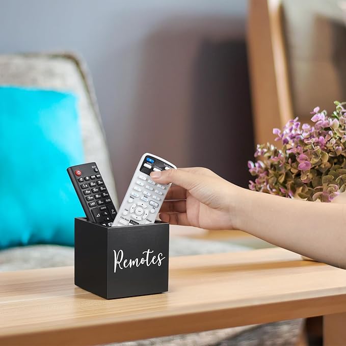 DRASTAR Remote Control Holder, Wood TV Remote Holder, Remote Storage Caddy, Remote Control Organizer (Black, 1 Slot)
