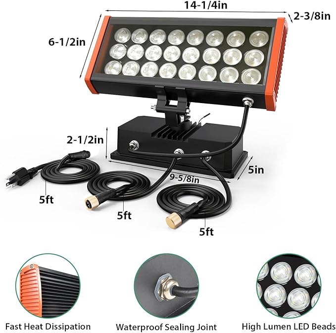 Smart LED Wall Washer Flood Light, 168W RGB+CW Color Changing Smart Light Fixtures with Group and Individual Control, Timing & Music Sync Functions, Waterproof for Outdoor Indoor Lighting Projects