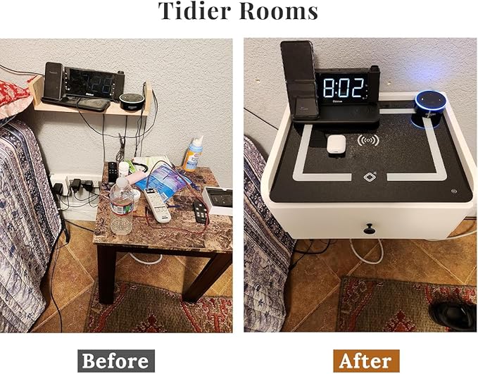 HOMEMORE Floating Nightstand with Charging Station Bedside Table LED Smart Bedside Table Wall Mounted Nightstand White