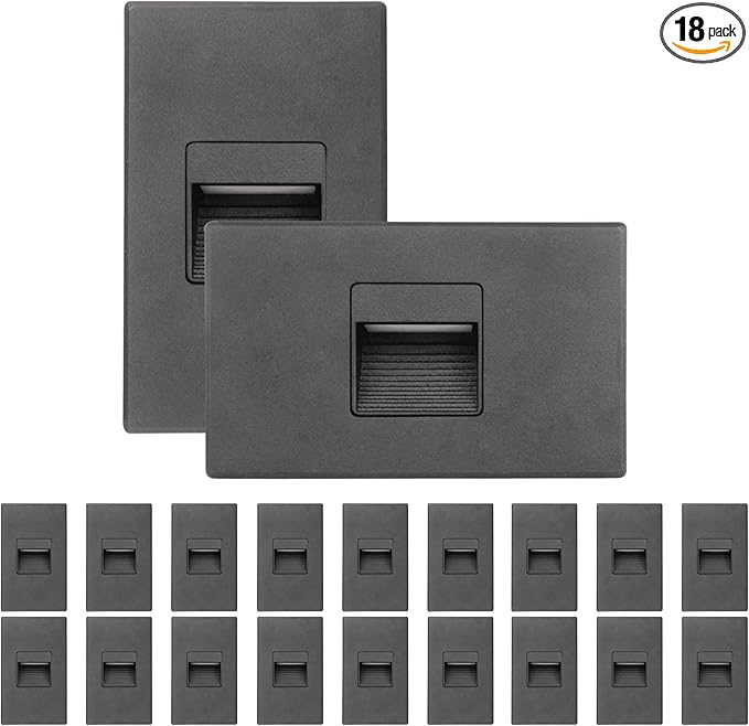 18 Pack 2W LED Universal (Vertical-Horizontal) Step Lights, Black Finish, 120V LED Stair Lights Indoor and Outdoor, 125 Lumens, CRI 90+, IC Rated, Wet Location IP-65, Warm White 3000k