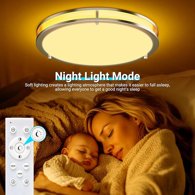 libtit 2Pack 16Inch Flush Mount Ceiling Lights with Remote, 36W Dimmable LED Ceiling Light 3000K-6500K Adjustable, Large & Bright Brushed Nickel Light Fixture for Kitchen Bedroom LivingRoom