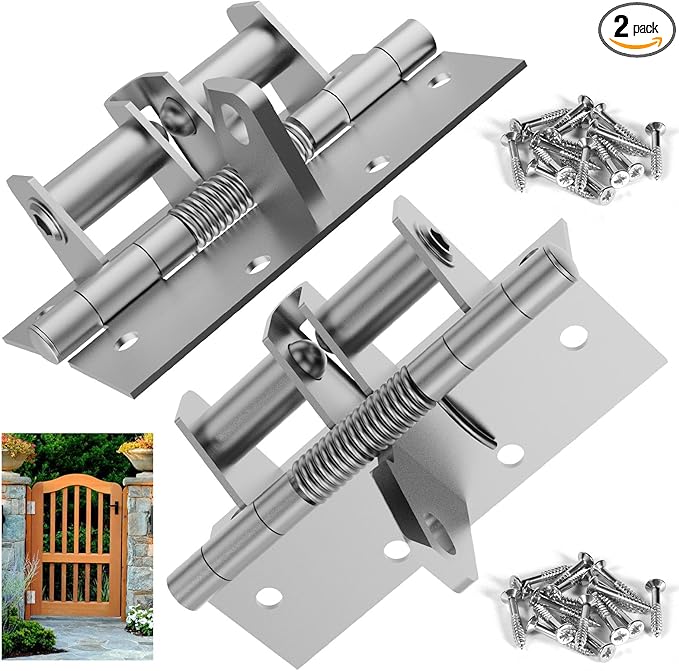 3in1-4 Inches Automatic Door Hinge, Heavy Duty Self-Closing Wooden Door Closer, Hardware Spring Hinge, Automatic Self Closing Door Hinges with Positioning 90 Degrees (Brushed Silver) (2, Silver)