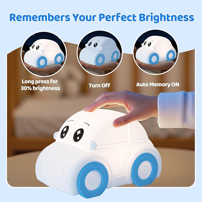 Cute Baby Toddler Car Kids Night Light for Kids, Dimmable+1800mAh Rechargeable+Timer+Portable+Silicone+Squishy, Touch Breastfeeding Bedside Night Lamp, Funny Girls Boy Gifts
