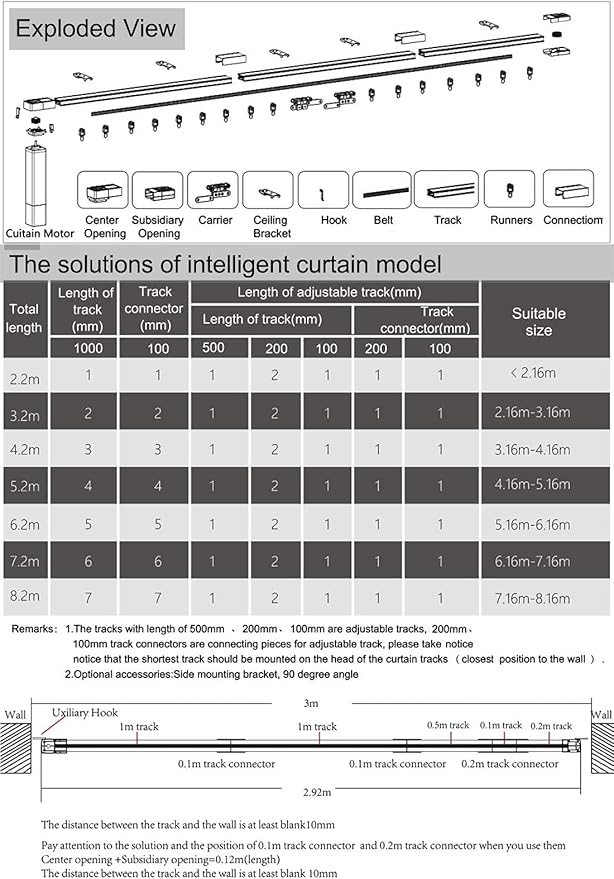 Smart Curtain Blind Motor WiFi Electric Remote Control Curtain Motor with DIY Tracks Alexa Echo Google Home Tuya WiFi Control Electric Stage Curtains(2.2M (86.6 inch))