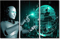 TUMOVO 3 Pieces Canvas Wall Art - AI Intelligence Pictures for Home Wall Decor Robot Canvas Painting Wall Art AI Artwork Giclee Gallery-wrapped Framed Ready to Hang, 60" Wx40 H