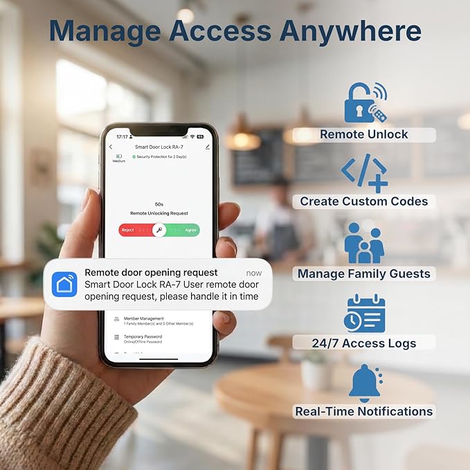 WiFi Smart Lock with Fingerprint, Keyless Entry Door Lock for Front Door, Built-in WiFi, Touchscreen Keypad Deadbolt, App Remote Control, Auto Lock, Easy Installation