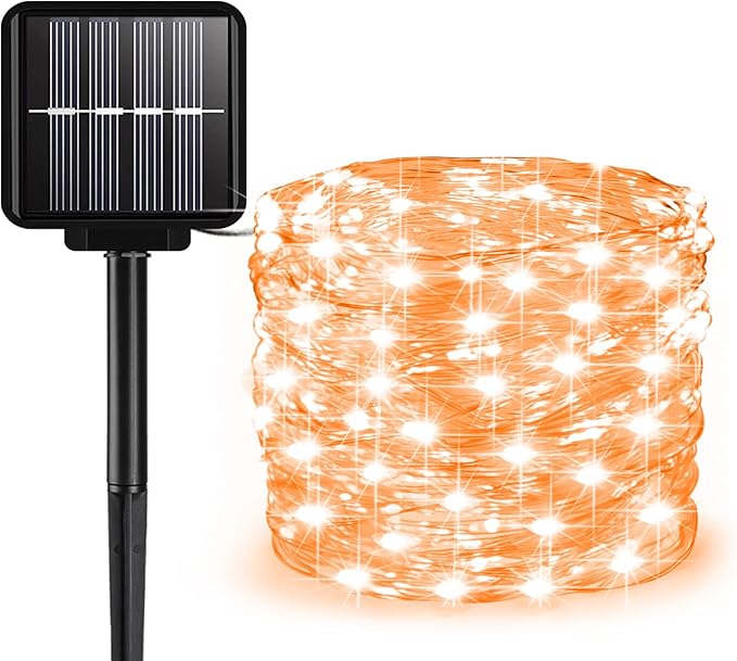 Solar String Lights Outdoor, 66 Feet 200 LEDs 8 Modes Solar Fairy Lights for Outside, Waterproof Outdoor Light for Patio Yard Christmas Tree Halloween Wedding Party Decorations, Orange