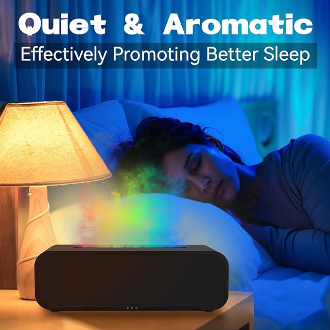 Music Color Flame Aroma Diffuser, 250ml Rainbow Flame Diffuser humidifier with smart Remote Control, 7-Color Changing Essential Oil Aromatherapy Diffuser for Home, Office, Yoga, Bedroom (White).