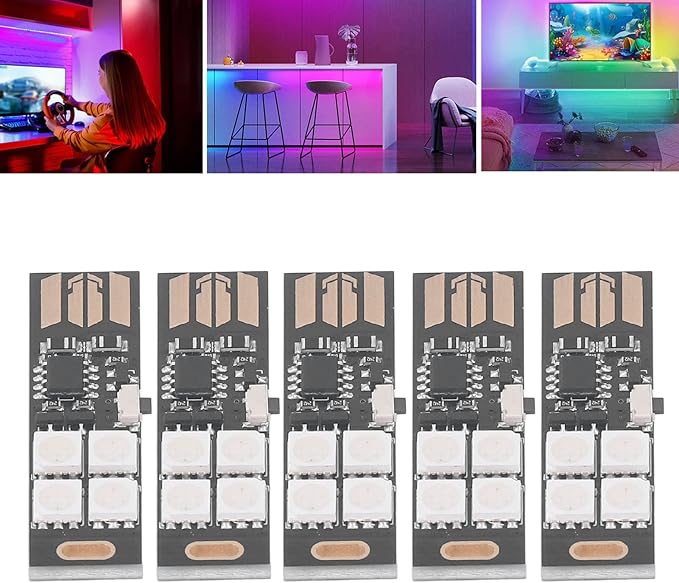 Marhynchus 5Pcs Super Mini USB Light Thin Ultra Slim Multi Color Changing 7 Colors RGB Night 4 LED TV Backlight Kit nightlight Model kit mini led Color Changing Lights