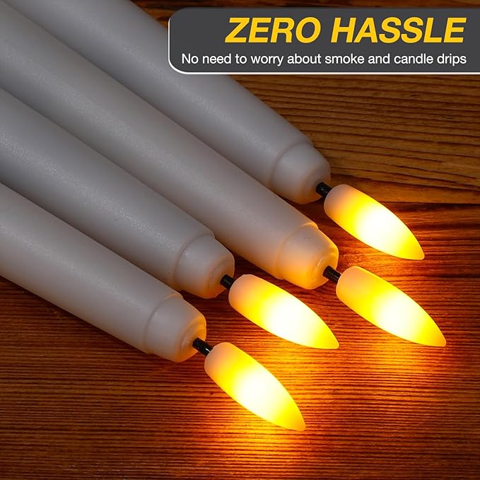 Reginary 50 Pack Flameless Taper Candles with 4 Remote, Battery Operated Flickering Taper Candles 3D Wick Fire LED Faux Wax Warm Lights for Wedding Thanksgiving Christmas Holiday(9.65 Inch)