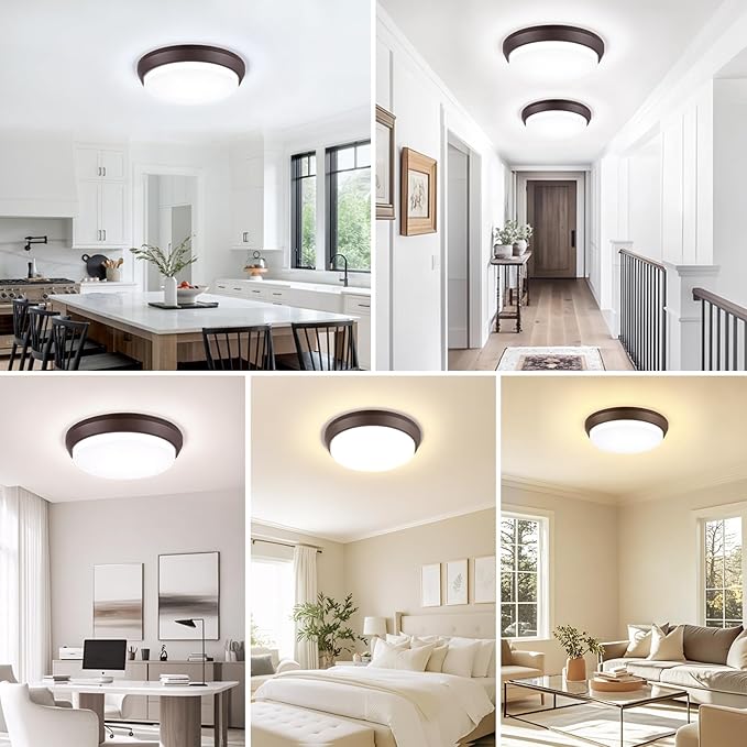 13 inch 5CCT Flush Mount Ceiling Light Fixtures, 36W 4000LM LED Ceiling Lights for Bedroom, Kitchen, Bathroom, Hallway, 2700K/3000K/4000K/5000K/6500K Adjustable Brown Dimmable Lighting - 2 Pack