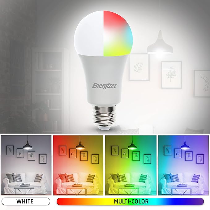 XTREME Energizer Connect Smart A19 LED White & Multi-Color RGB Light Bulb with Voice Control and Remote Access Through Your Smartphone | Compatible with Alexa and Google Assistant, 4 Pack
