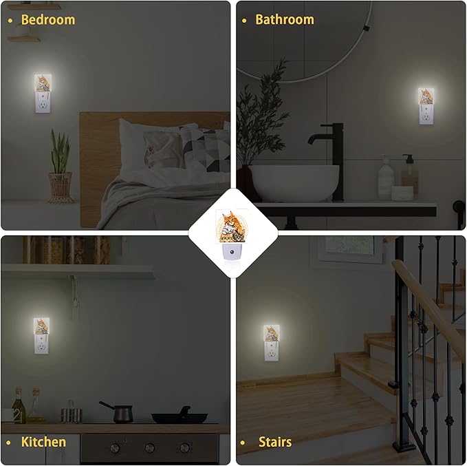 Cute Cats Night Light,Plug in Night Light, Dusk to Dawn Sensor Nightlights for Stairway/Hallway/Kitchen/Bedroom/Bathroom 0.5W