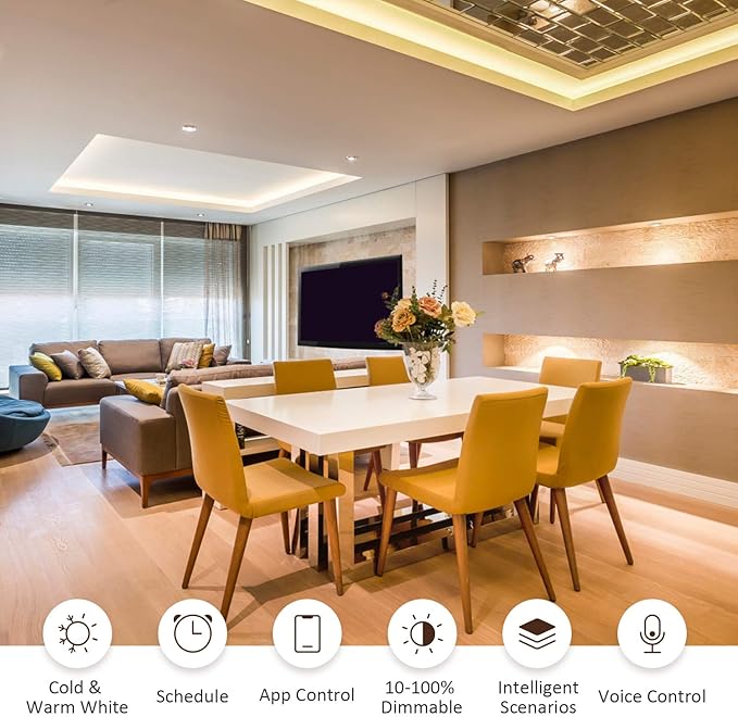 Smart LED Recessed Lighting, 4 Inch Dimmable Can Lights, 10W 800LM WiFi Recessed Light Fixtures with J-Box Compatible with Alexa/Google/Siri