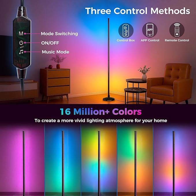 DomeStar Smart RGBIC Corner Floor Lamp, Ambient Lighting 16 Million DIY Color Changing Standing Led Lights with Music Mode and Timing for Living Rooms, Gaming Rooms, Aesthetic Home Decor, Cool Gifts