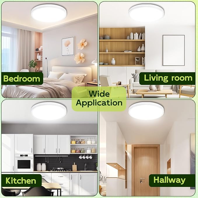 hykolity 2 Pack 9 Inch Selectable CCT LED Round Flat Panel Light, 18W 1800LM 3000K/4000K/5000K, Edge-Lit Flush Mount Ceiling Light Fixture for Kitchen, Bedroom, Laundry and Closet Room，White