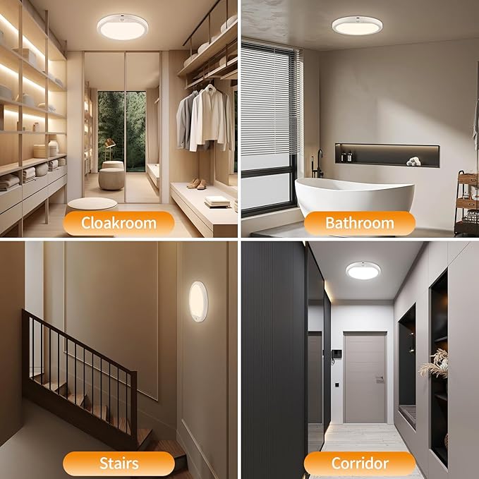 Meliya Rechargeable Motion Sensor Ceiling Light with Remote, 3000K 4000K 6500K Magnetic No Wiring LED Ceiling Light Battery Powered for Shower Stairs Hallway Porch Pantry Garage Patio Shed