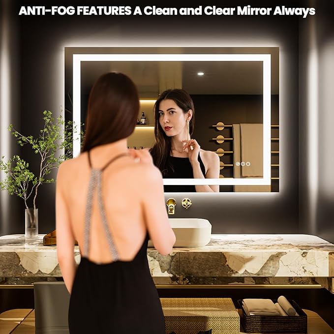 LOAAO 40"x28" LED Bathroom Mirror with Lights, Anti-Fog, Dimmable, Backlit + Front Lit, Lighted Bathroom Vanity Mirror for Wall, Memory Function