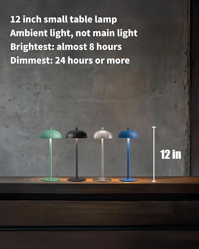 Cordless LED 12" Small Table Lamps Set of 2, Modern Portable Desk Lamp, 3 Color Dimming Rechargeable Battery Lights, for Bedroom, Outdoor, Restaurant, Bedside, Baby Night Light, Gifts (Nickel)