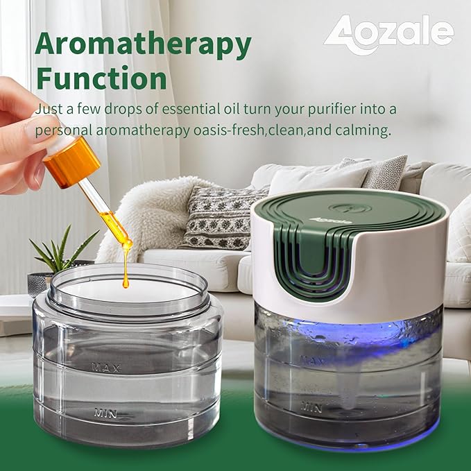 Aozale Water Air Purifier for Home, Water-Based Air Cleaner & Humidifier, Aroma Diffuser, Removes Pet Odors & Smoke, White Noise, 7-Color LED Light
