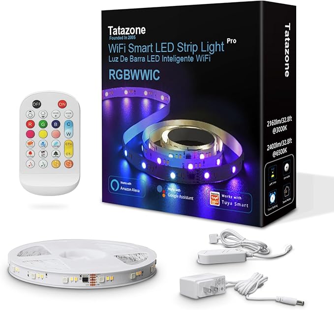 16.4ft RGBWW+IC WiFi Smart Flowing Led Strip Light, RGB Chasing Effect+Tunable White 3000K-6500K Led Lights Compatible with Alexa and Google, Color Changing, Music Sync for Bedroom