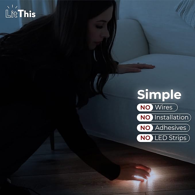 Under Bed Lights Motion Sensor Patented 360° motion activated night light for under bed light. – No Installation, easily positioned, dimmable, auto on/off.