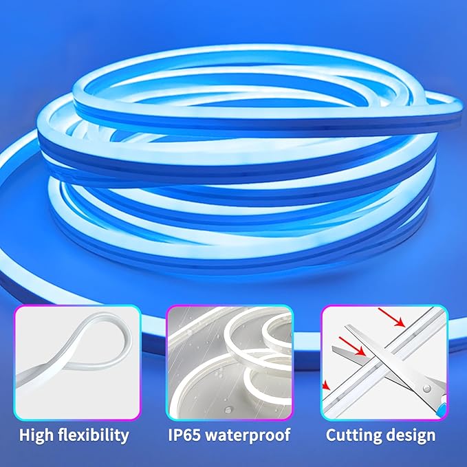 32.8ft LED Neon Lights with Remote and APP Control, IP65 Waterproof Flexible Neon Strip Lights 24V RGB LED Rope Lights for Bedroom,Living Room,DIY Decoration（with Snap &Screws）