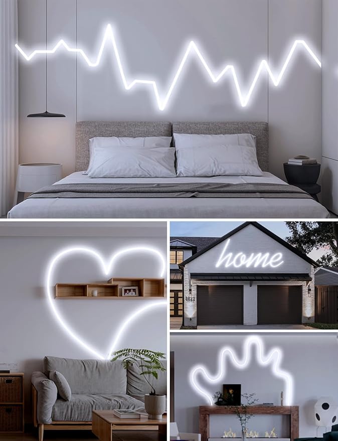 echosari 33Ft Neon Rope Lights, 1200 LED Strip Lights with Timer Dimmable, 24V Flexible Outdoor Neon Strip Light, Waterproof Neon LED Strip for Bedroom DIY Wall Decor (Cool White)