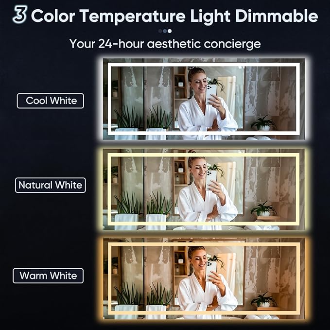 LED Bathroom Mirror, 72"x32" with Frontlit and Backlit Anti-Fog Mirror with Lights LED Vanity Mirror for Bathroom 3 Colors Temperature & Dimmable Bathroom Mirror with HD Tempered Glass