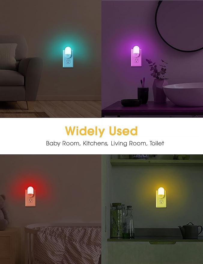 L LOHAS LED Night Light for Kids [2 Pack], 8-Color Changing Night Lights Plug into Wall, RGB LED Nightlights, Nightlight with Light Sensor, Cute Night Light for Bathroom Decor, Children Room,Gift